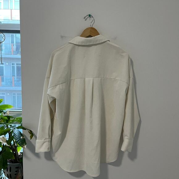 Zara White Corduroy Long Sleeve Button Up Top Size Small - Picture 5 of 5